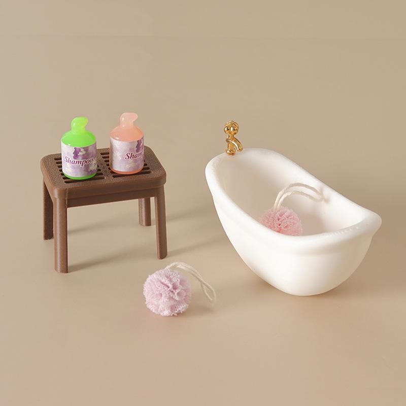 1:12 Scale Dollhouse Bathroom Set: Bathtub, Stool, and Accessories