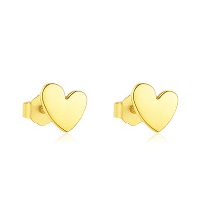 Minimal Love Heart Stud Earrings - 925 Sterling Silver Yellow Plated