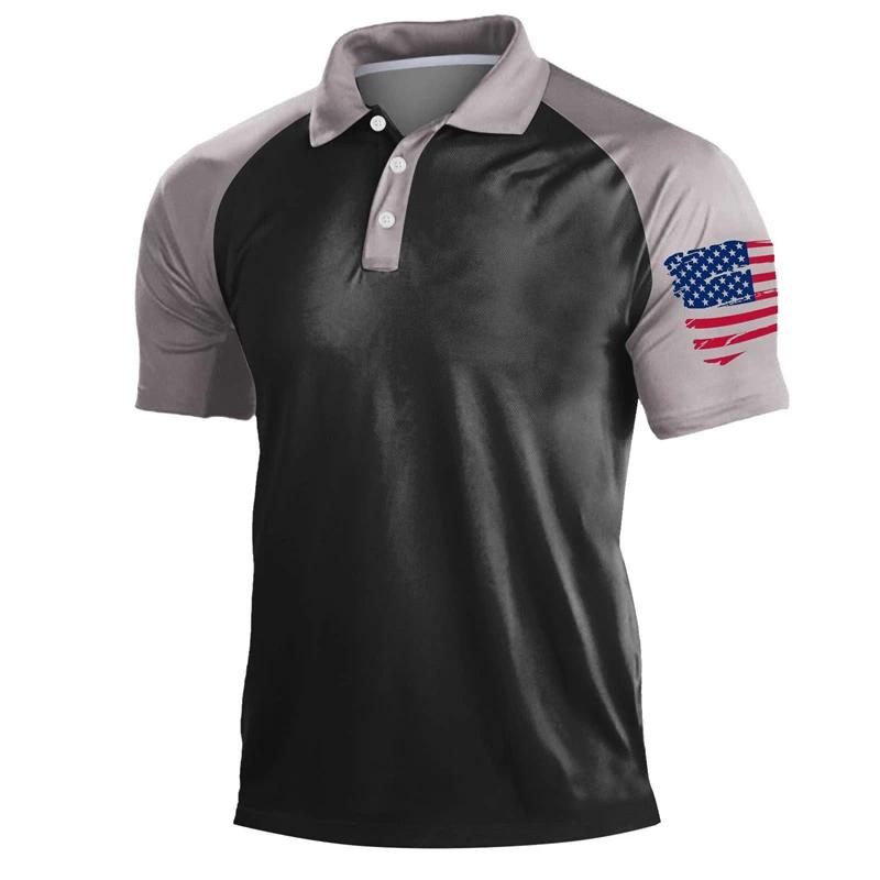 Show Patriotism! US Flag Print Polo Shirt, Casual Short Sleeve