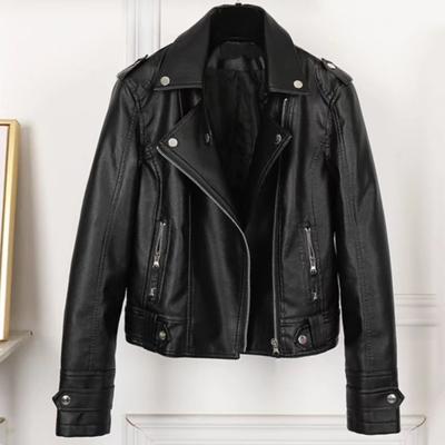 Dámská bunda Umělá kůže Hladký povrch Límec na zip Zip a nýt Dekor Dlouhé rukávy Moto kabát Cestovní svrchní oděvy