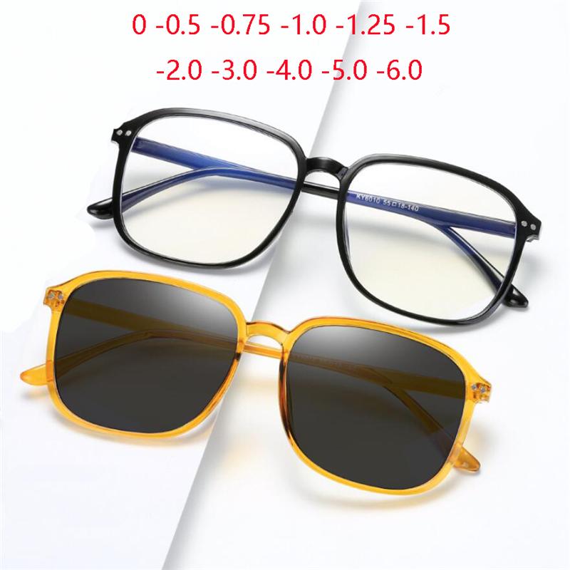 Sun Photochromic Square Prescription Spectacle Women Men Ultralight Pc Oversized Nearsighted Glasses 0 -0.5 -0.75 -1.0 To -6.0
