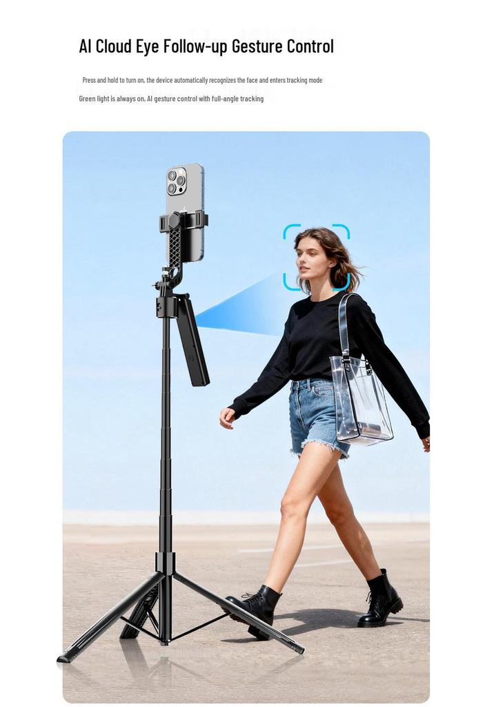 FO1 Selfie Stick & Face Tracking Tripod: 1.9M Universal Mobile Phone Gimbal for Live Streaming & Travel