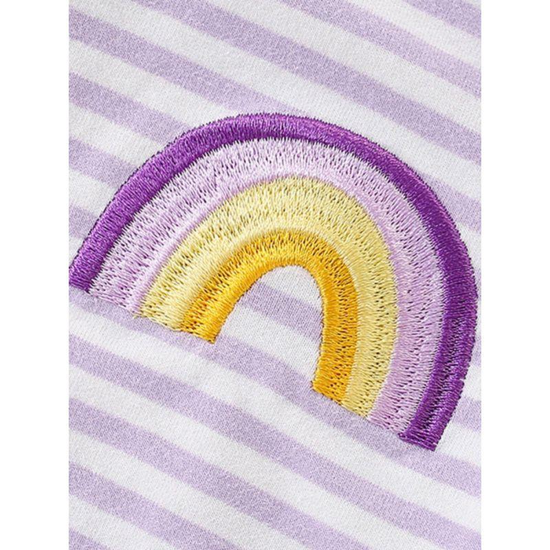 Girls' Purple Short-Sleeved T-Shirt Baby Rainbow Striped Half-Sleeved Pure Cotton T-Shirt Small Kidsren's Summer Round Neck Top 8