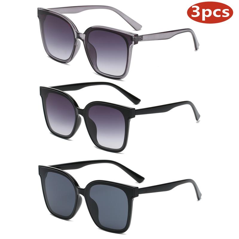 Car Sun Glasses 3pcs New Oversized Square Sunglasses Retro Gradient Lens Outdoor Sunshade Glasses For Women Cat Eye Goggles