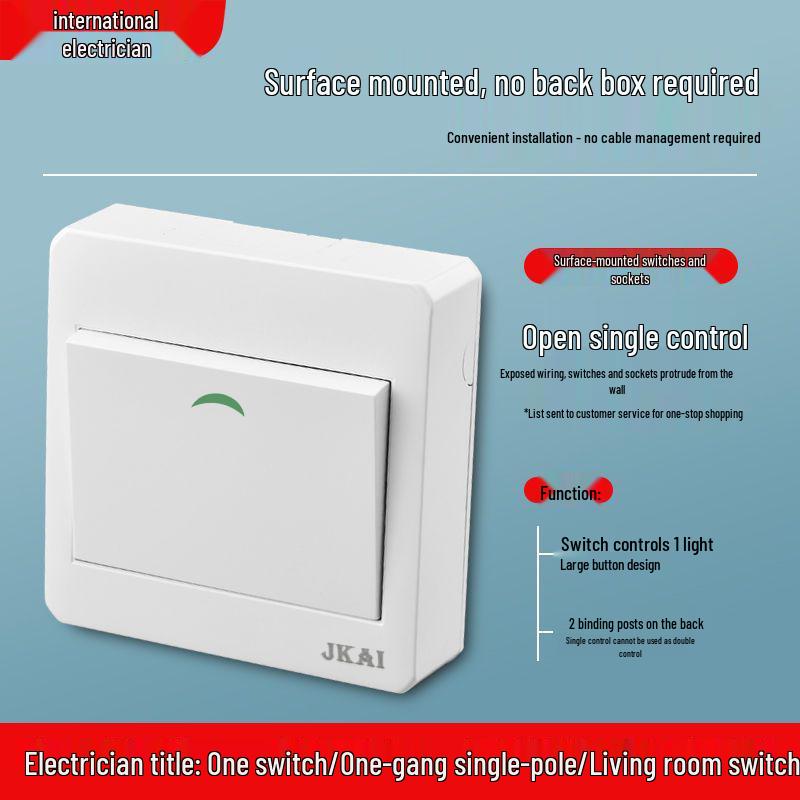 Surface-Mounted Integrated Switch Panel: One-Gang Single-Control, Two-Gang Double-Control, Wall Light Switch with Five Holes.