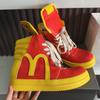 Red and Yellow Color Match Mens High Top Sneakers Shoes Flat Platform Height Increasing Big Size Trendy Fashion Cool Booties