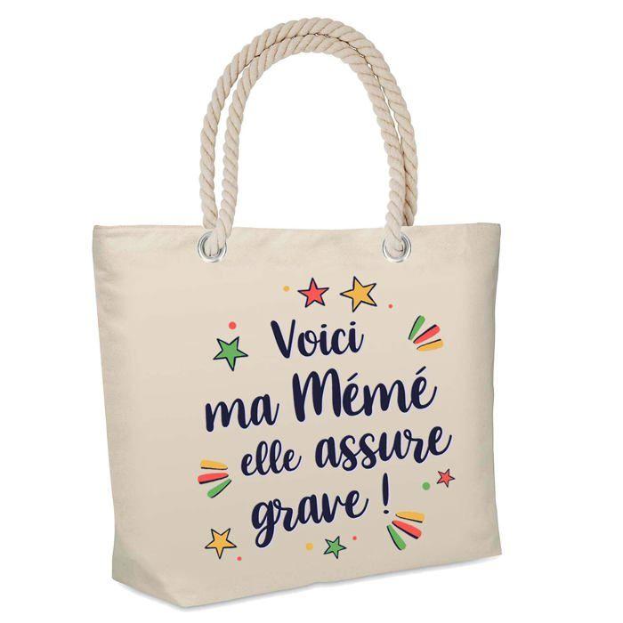 Sac cabas - PLANETEE - Mémé elle assure grave ! - Jute - Beige - Isotherme, grande contenance