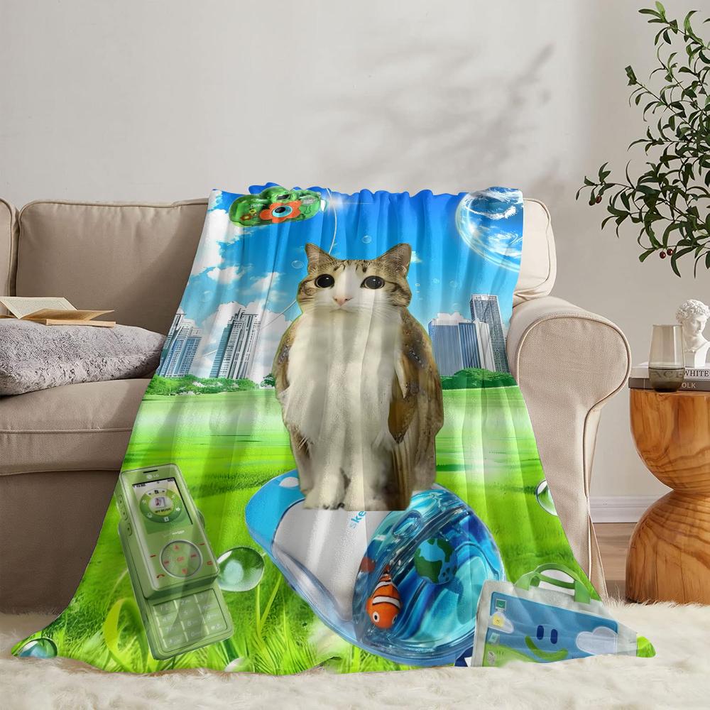 Internet Meowl Cat Owl Meme Throw Soft Flannel Throw Summer Blanket Lightweight Cozy Nap Blanket for Sofa Bed Travel 75x100cm