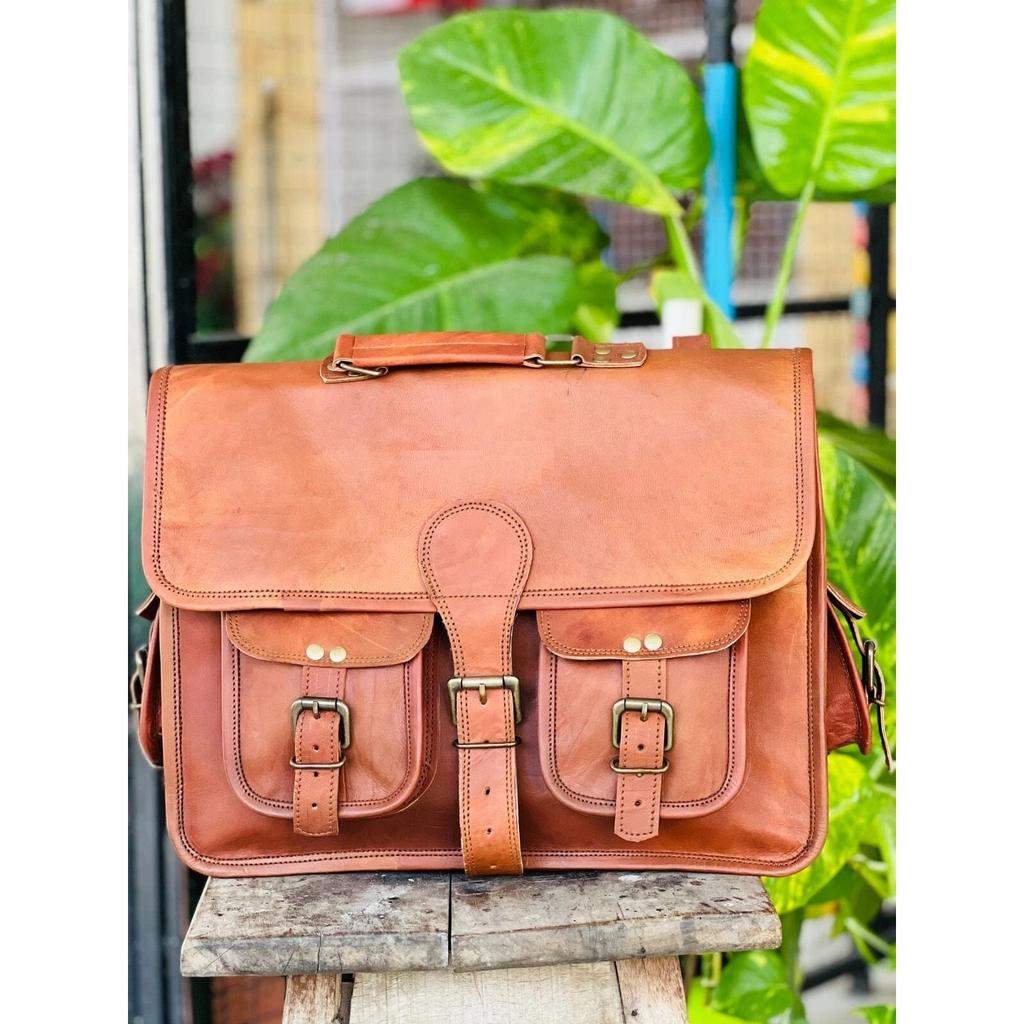 Handmade Men's Pring Leather Vintage Laptop Messenger Briefcase Bag Satchel