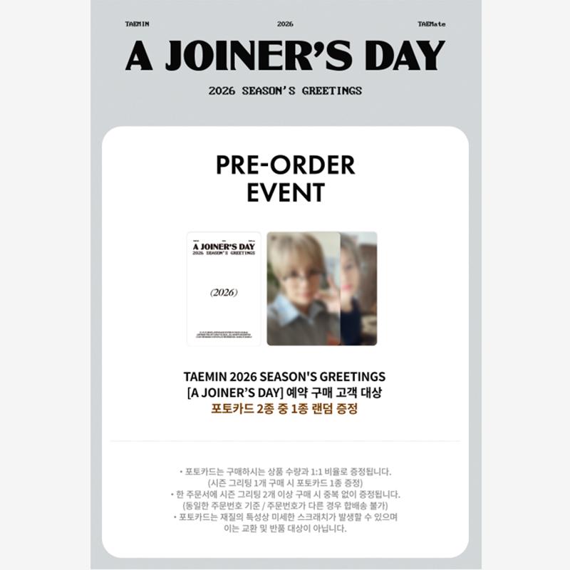 

[Предзаказ] TAEMIN - 2026 SEASON S GREETINGS [ДЕНЬ ПЛОТНИКА] (Онлайн-преимущество) POB STANDARD