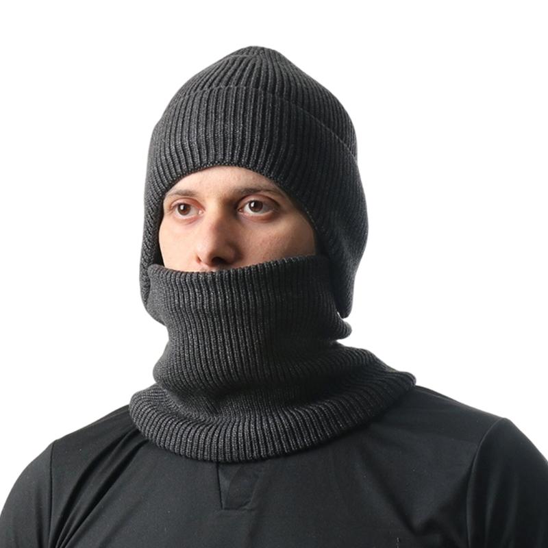 

Knit Skull Hat and Neck Gaiter Set Unisex Design Winter Warmth Comfortable Stretchy Headwear Scarf for Outdoor Activity темно-сірий колір
