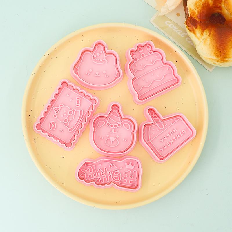 Happy Birthday Cake Abstract Cartoon Cookie Cutter 3D Diy Cake Shape Biscuit Cookie Mold Baking Tool Fondant Cake Stamp Mold