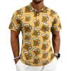 Men's Casual Polo Shirt Short Sleeve Button Down Collar Printed Pattern Lightweight Breathable Fabric Summer Top