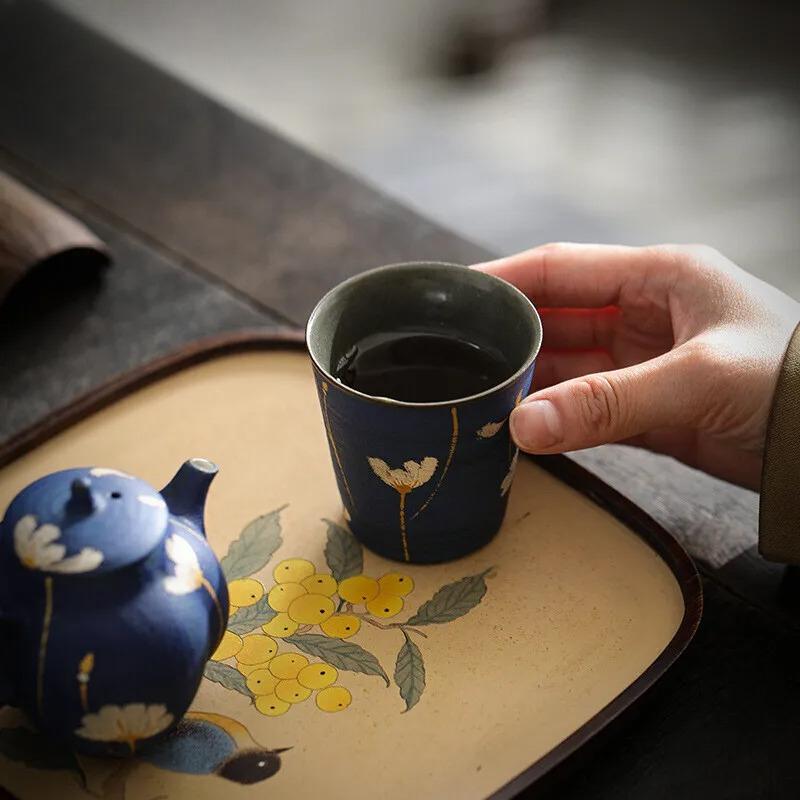 Hand-painted Gesang Pollen Ceramic Tea Cup Chinese High Legged Mug Rough Single Master Cup Special Tea Mug Kung Fu Teaset Gift