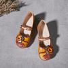 Johnature Vintage Květinové klíny Sandály Ručně vyráběné pravé kůže v etnickém stylu Pohodlné dámské boty