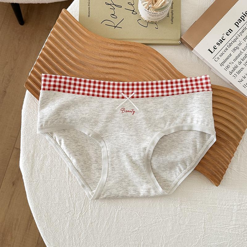 Plaid Whisper Breathable Mid-Waist Women's Triangle Shorts - Hip-Hugging, Thin, Spring & Summer Underwear