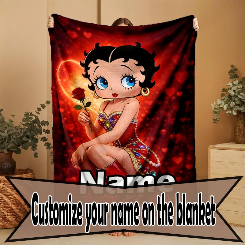 Custom Name Personalized Betty Boop Print Blanket, Home Decor, Bedroom, Sofa, Camping, Couch, Gifts for Birthday Christmas
