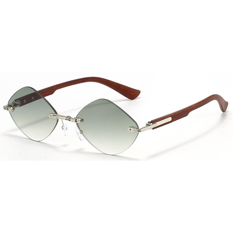 Fashion rhombus frameless trimmed sunglasses men's and women's wood grain European and American sunscreen sunglasses