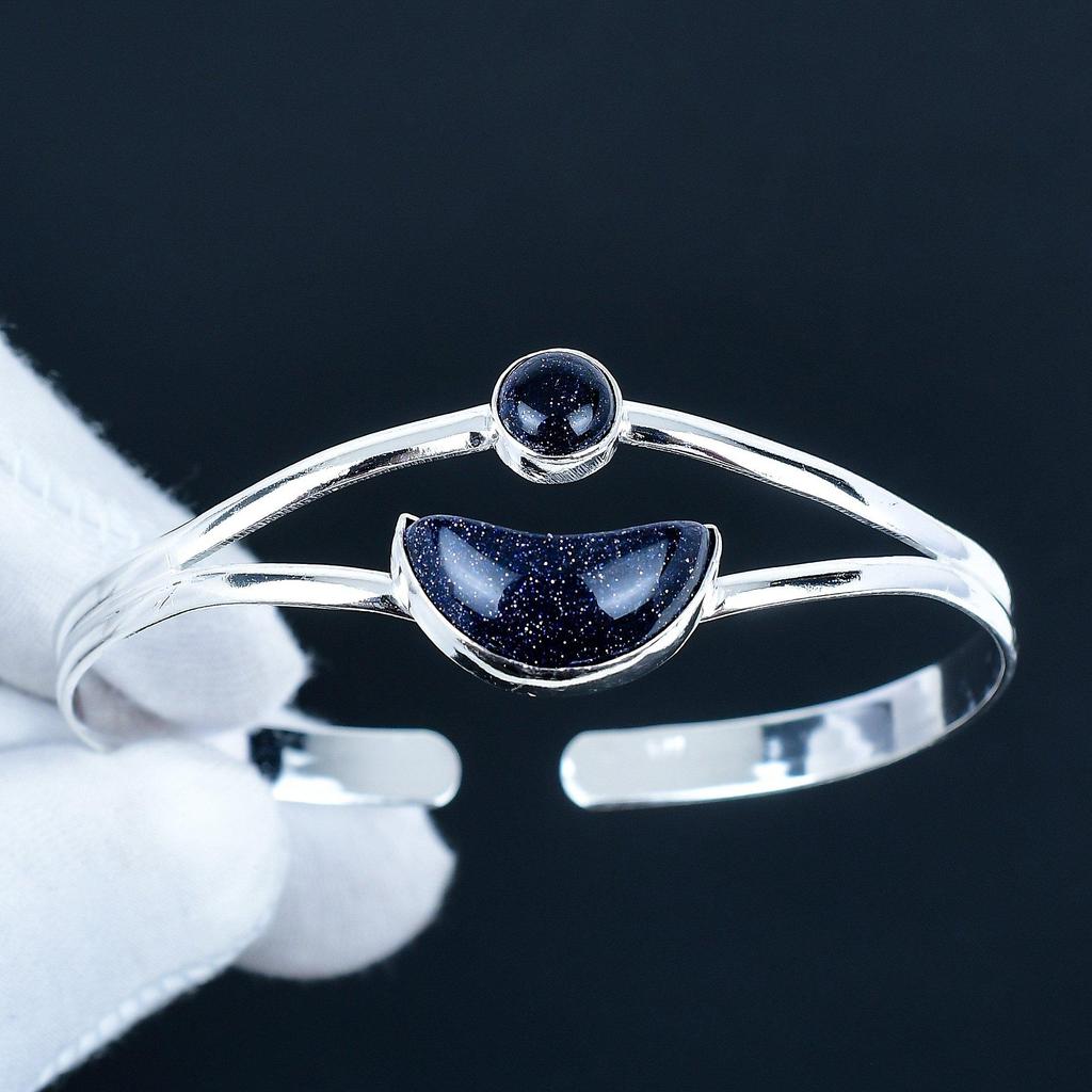 Blue Sunstone Gemstone Handmade Cuff Bangle 925 Sterling Silver Cuff Bangle, Blue Sunstone Bracelet For Wife , Unisex Bangle, Birthday Gift