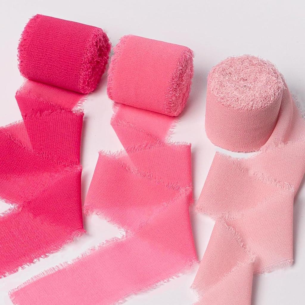 3 Roll/set 5m Frayed Edged Satin Handmade Chiffon Silk Ribbon For Wedding Invitation Bouquets Birthday Party DIY Decoration Gift