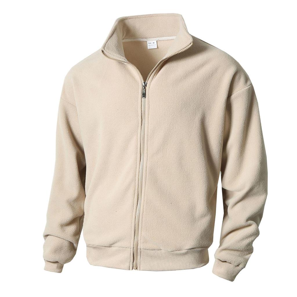 Men's Solid Color Stand Collar Zipper Hoodie Jacket - Outdoor Casual Streetwear