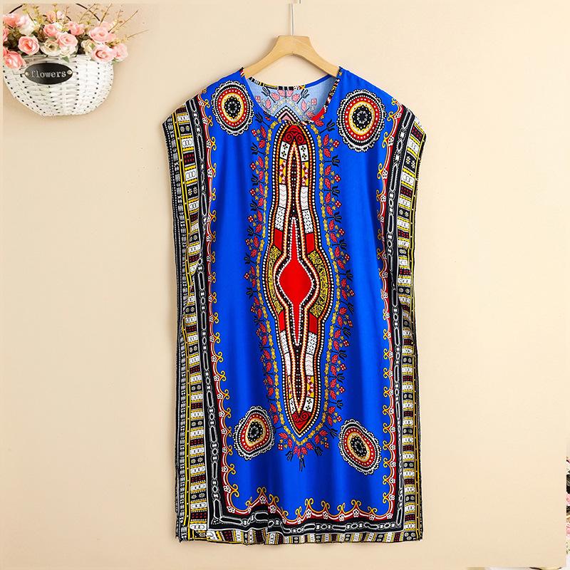 Summer Cotton Silk Loose Fit Mid-Length Bat Sleeve Dress for Women - Plus Size, Belly Covering, Slimming Beach Dress for Moms