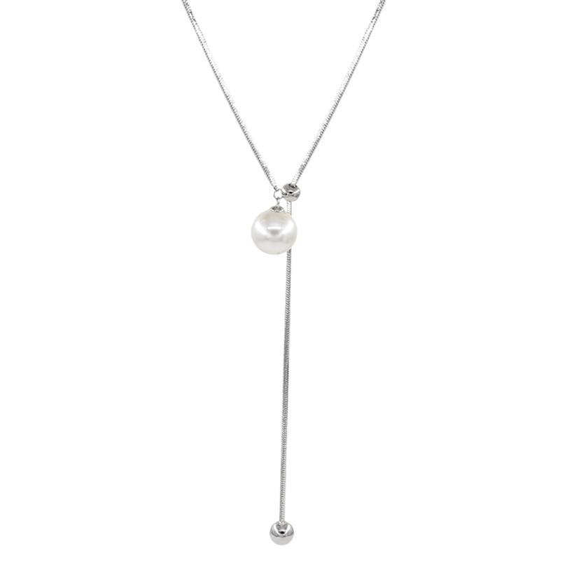 Collana di Perle Minimalista da Donna, Argento Sterling S925, Lunga Catena da Maglione Regolabile