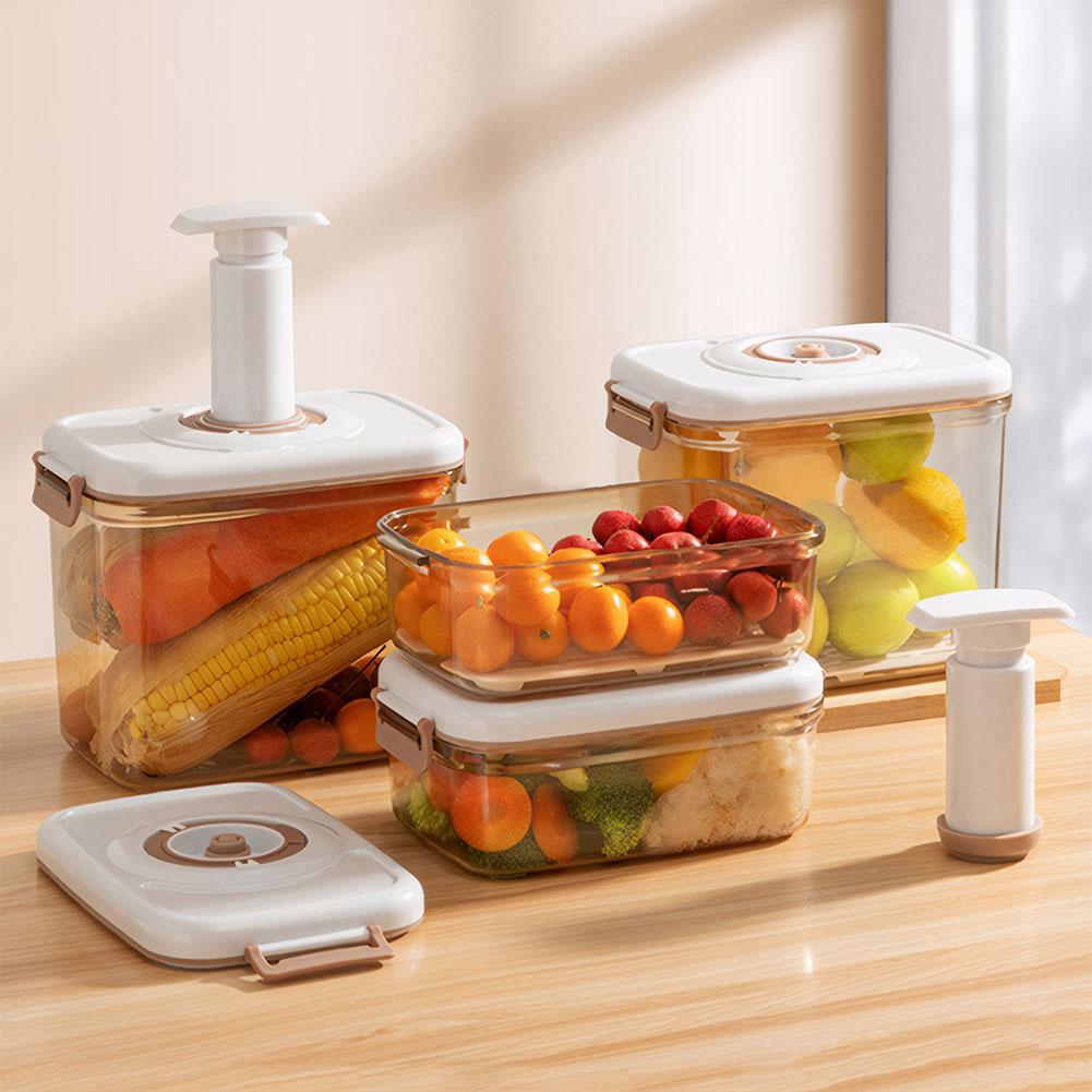 Vacuum Food Storage Container Airtight Fridge Organizer with Drain Plate Food Vacuum Storage Box for Vegetable and Fruit