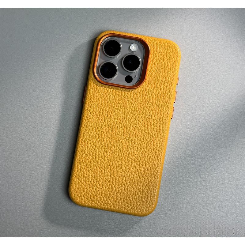 Premium Leather Magnetic Charging Case For iPhone 12 13 14 15 16 17 Pro Max Solid Color Business Metal Camera Protection Cover