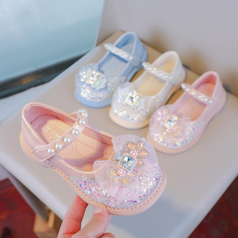 Girls Princess Crystal Shoes Spring Summer 2025 New Casual Rhinestone Soft Bottom Girls Performance Single Shoes