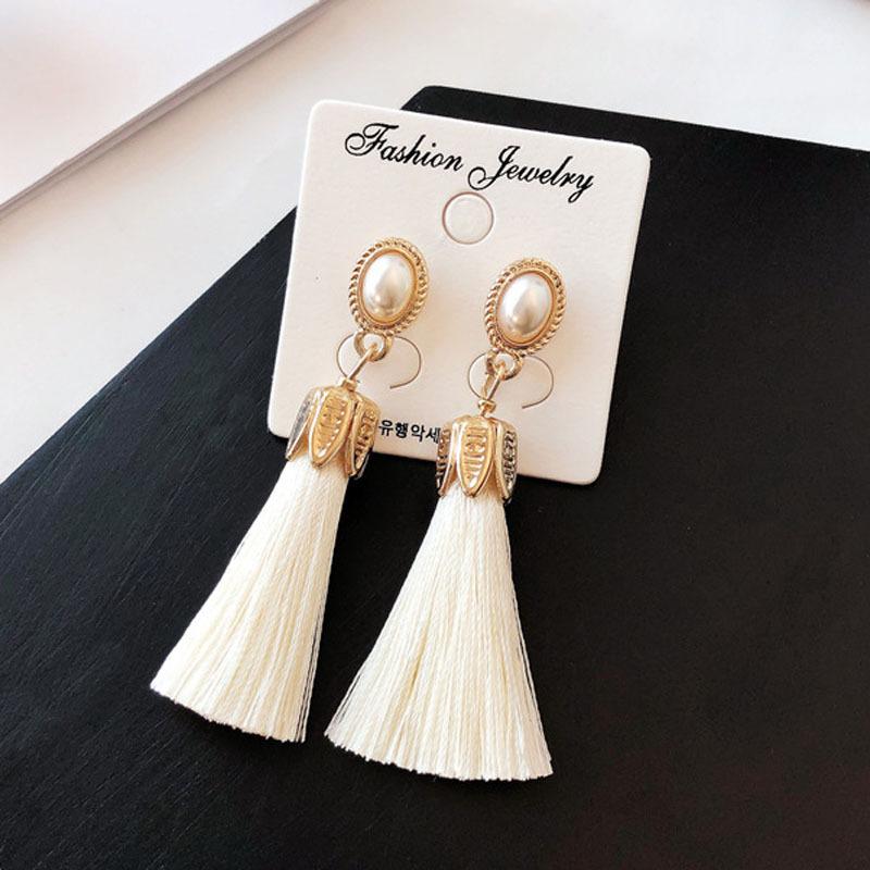 Bohemian Crystal Růže Květ Dlouhé Střapcové Visací Náušnice Pro Ženy Dívky Červená Bílá Černá Hedvábná Tkanina Střapec Visací Náušnice Šperky