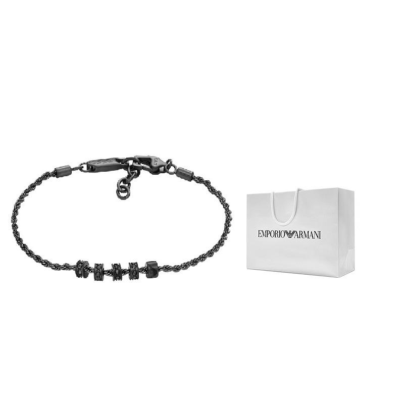 Emporio Armani Distressed Beaded Stainless Steel Bracelet Men bracelets Dark-Gray EGS3032060 Custom Box