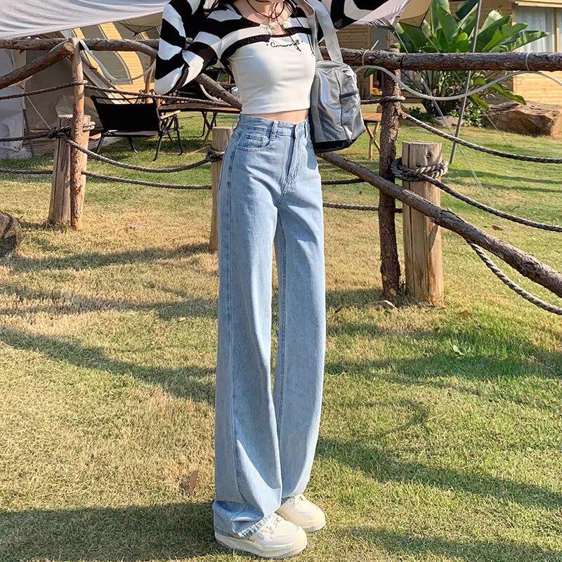 

Women s High-Waisted Retro Wide-Leg Jeans - Plus Size Loose Straight Fit XL 117-128 lbs