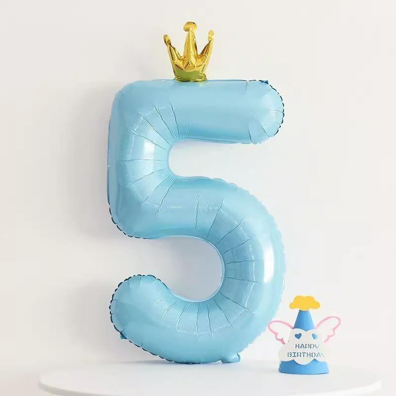 42 Inch Baby Pink And Blue Crown Digital Balloon Children'S Treasure First Birthday Party Scene Decoration Indoor And Outdoor Decoration