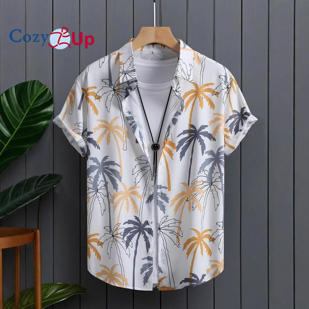 Men's Grey Yellow Coconut Tree Men's Short Sleeve Shirt Men's Shirt Summer 2025 New
