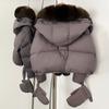 OFTBUY New Winter Top Clothes Women Short Hooded Big Real Fox Fur Down Coat Female Natural Fur Fluffy Puffer Jacket with Gloves