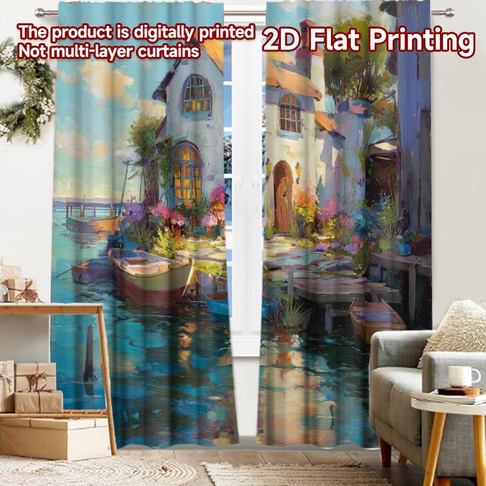 

2pcs, 2D FLAT PRINTING Curtains (Without Rod) Fairy Cottage Christmas Festival Chic Print Curtains Prints Light Filtering 52.50 × 116.00 cm 2 pcs