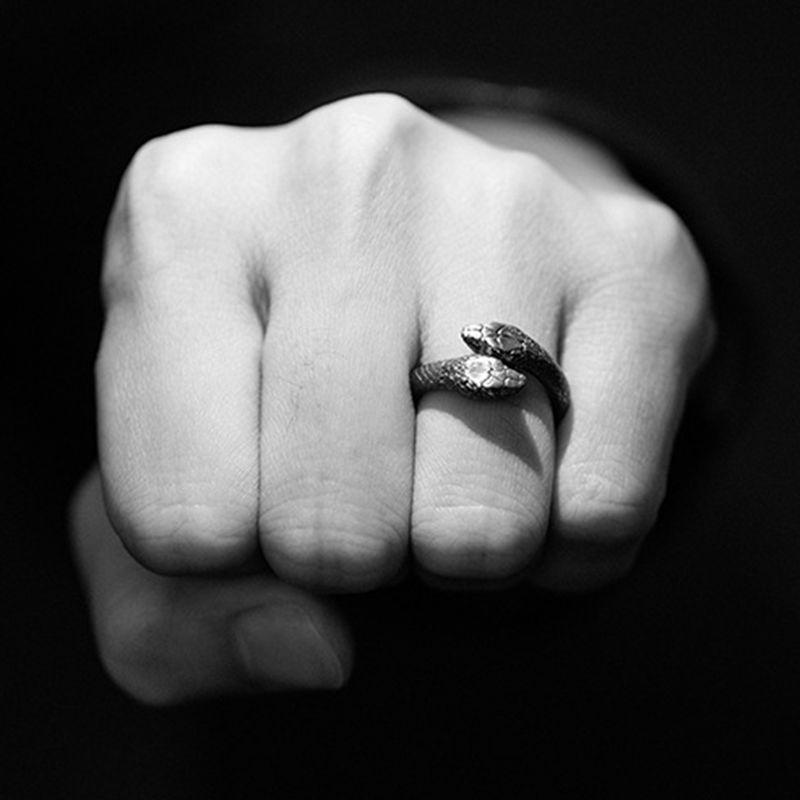 Jewelry Retro Double-headed Snake Ring for Men and Women Open Lizard Index Finger Ring