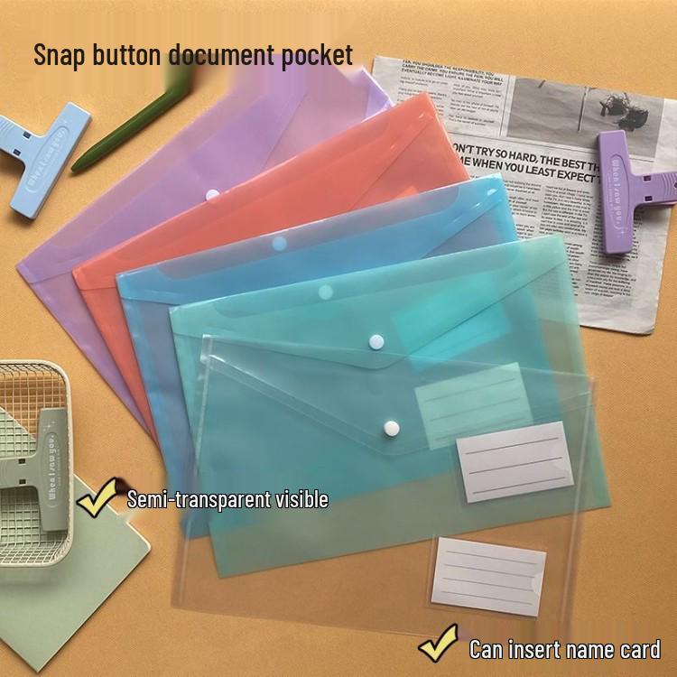Transparent A4 Plastic Snap Business Card & Document Folder Purple with business card holder