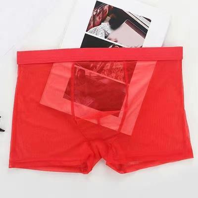 Yousheng Men Boxer Underwear Summer Ultra Thin Perspective Mesh Yarn Shorts Briefs Mid-rise U-Convex Sexy Panties