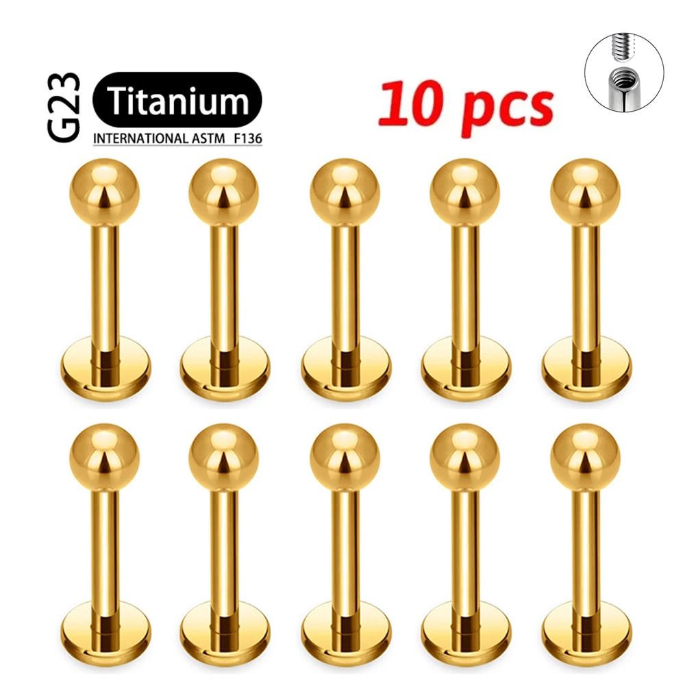 10Pcs ASTM F136 Titanium 18G/16G Internal Teeth Labret Stud CZ Cartilage Earring Helix Tragus Nose Stud Piercing