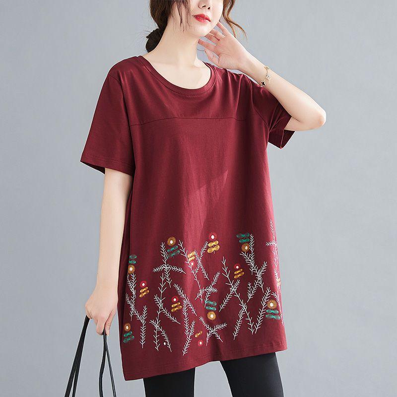 Mom's Summer Clothing New Large Size Loose Short-sleeved T-shirt Women's Top Middle-aged Fashionable Belly-covering T-shirt