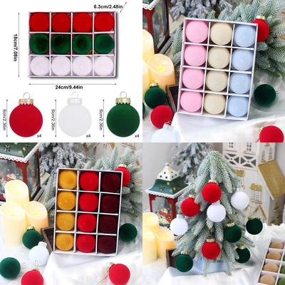 Christmas Flocked Plush Ball Ornament Set, Holiday Tree Decorations