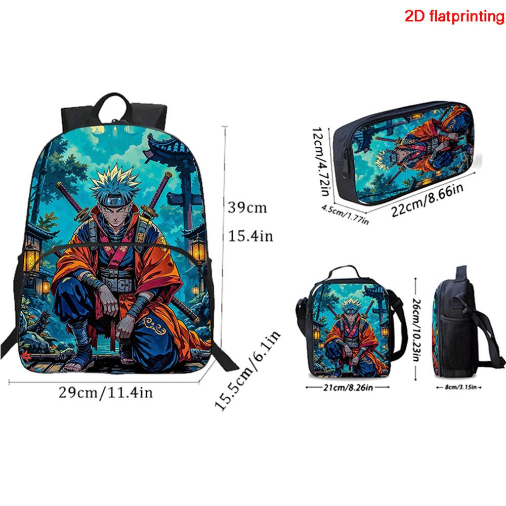 Lightweight NARUTO 3Pcs Set School Backpack Set With Front Pocket Lunch Bag Pencil Bag For Boys Girls Children Aged 5-10