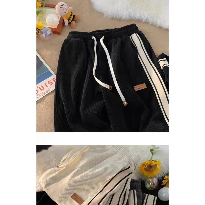 Men's Spring Autumn Side Striped Loose Straight Sports Pants High Street Ruff Handsome Corduroy Casual Pant