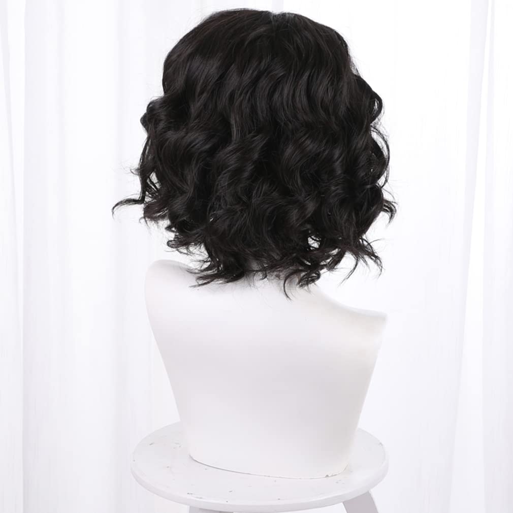 LAOBAO Black Bob Permanent Wave Cosplay Wig - Curly Hair, Heat Resistant, Disguise Wig, Bob, Costume Accessory, Party, Halloween, Costume Party, Schoo