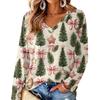 Women's V-Neck Long Sleeve Christmas Printed Lightweight Top for Spring and Summer