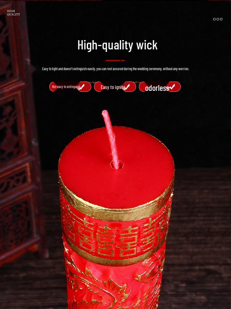Double Happiness Smokeless Red Candles for Wedding and Engagement Celebrations with Dragon and Phoenix Design