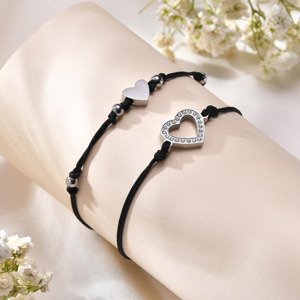New Fashion Hollow Heart Set Bracelets Stainless Steel Handwoven Push-pull Handmade Bracelet for Woven Jewelry Gift