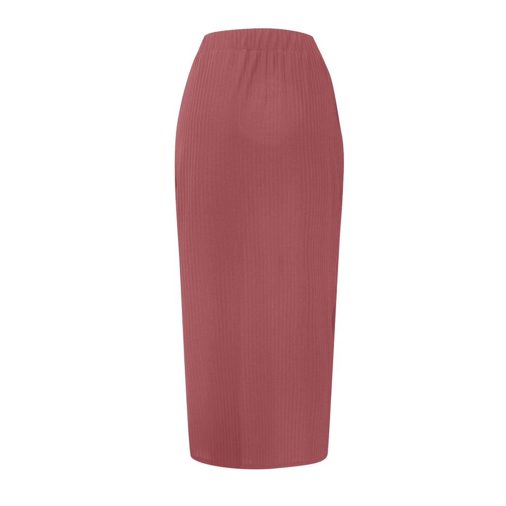 Modischer Rock für Damen, einfarbig, drapiert, Hüften, hohe Taille, elastisch, elastische Taille, Schlitzrock